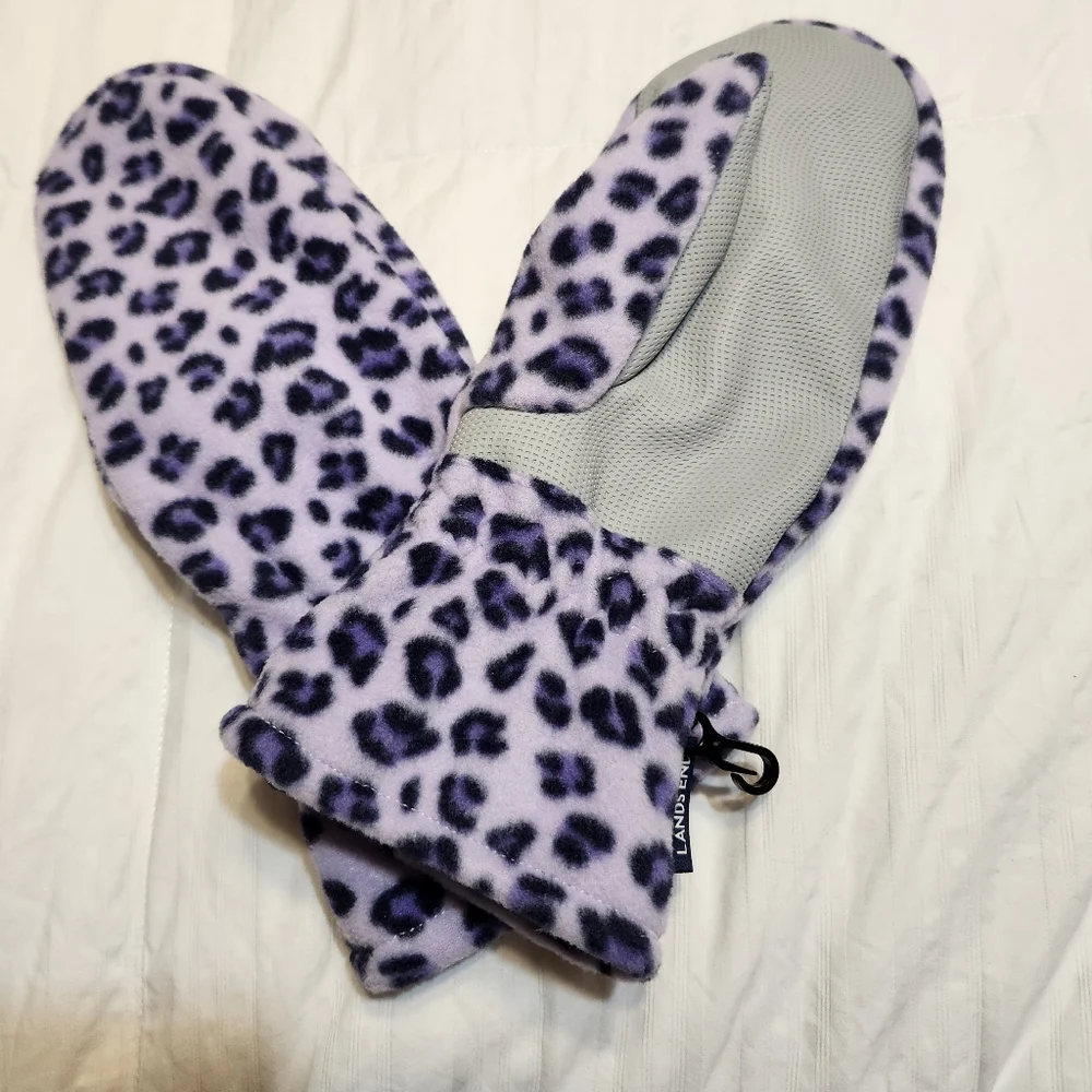 Lands End Purple Leopard Print Mittens Size Large
